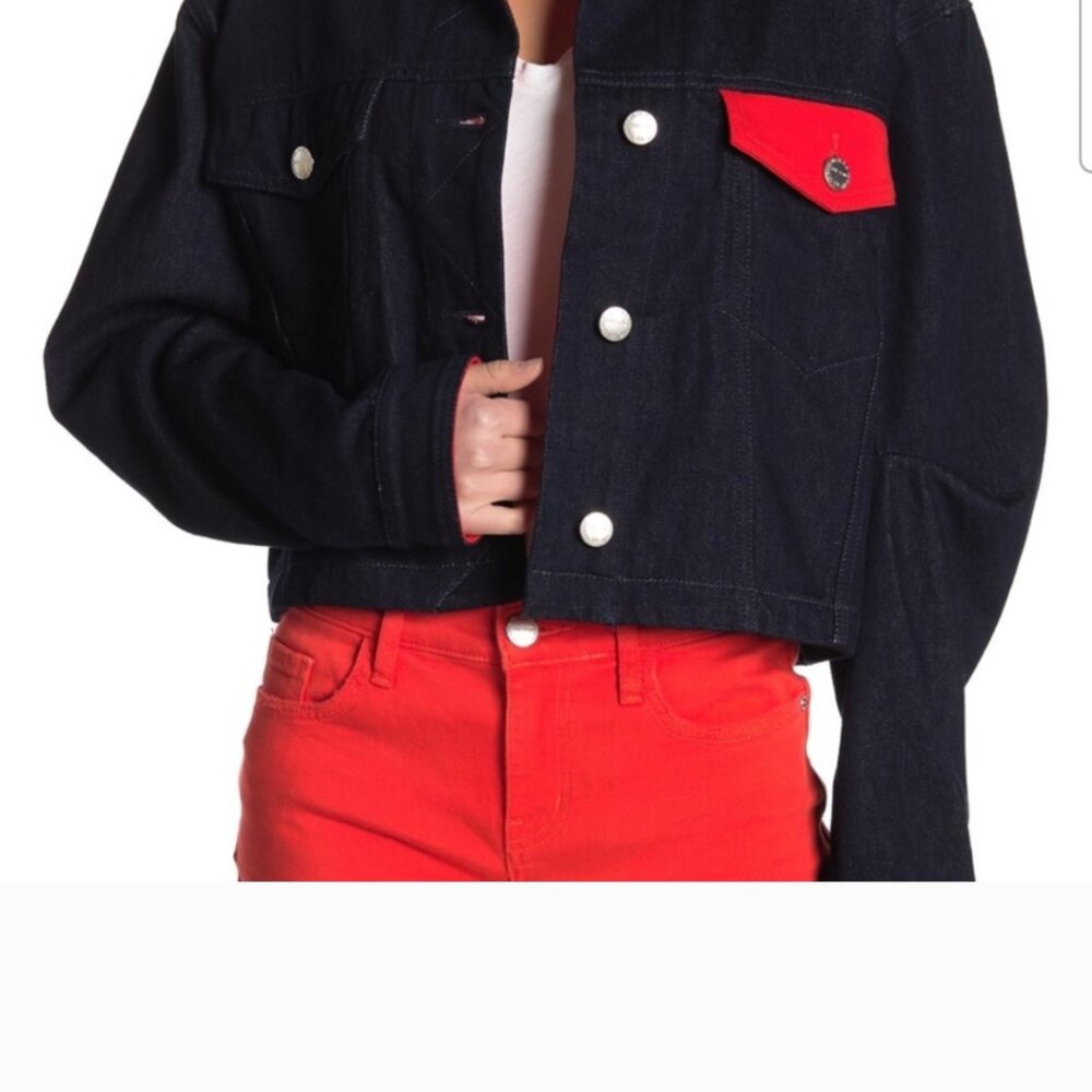Current/Elliott denim with red trim, waist length  jacket. ja key